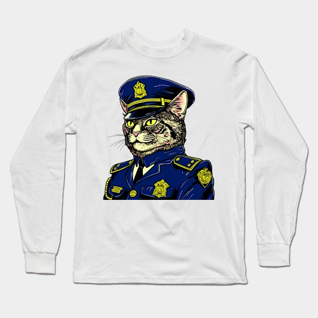 Feline Officer Long Sleeve T-Shirt by OscarVanHendrix